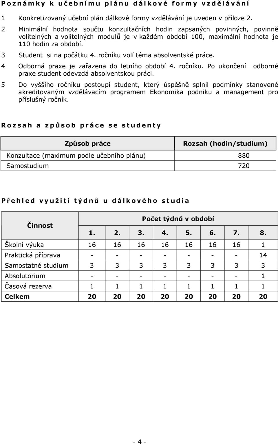 3 Student si na počátku 4. ročníku volí téma absolventské práce. 4 Odborná praxe je zařazena do letního období 4. ročníku. Po ukončení odborné praxe student odevzdá absolventskou práci.