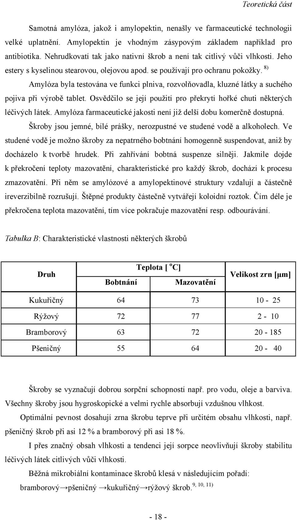 8) Amylóza byla testována ve funkci plniva, rozvolňovadla, kluzné látky a suchého pojiva při výrobě tablet. Osvědčilo se její použití pro překrytí hořké chuti některých léčivých látek.