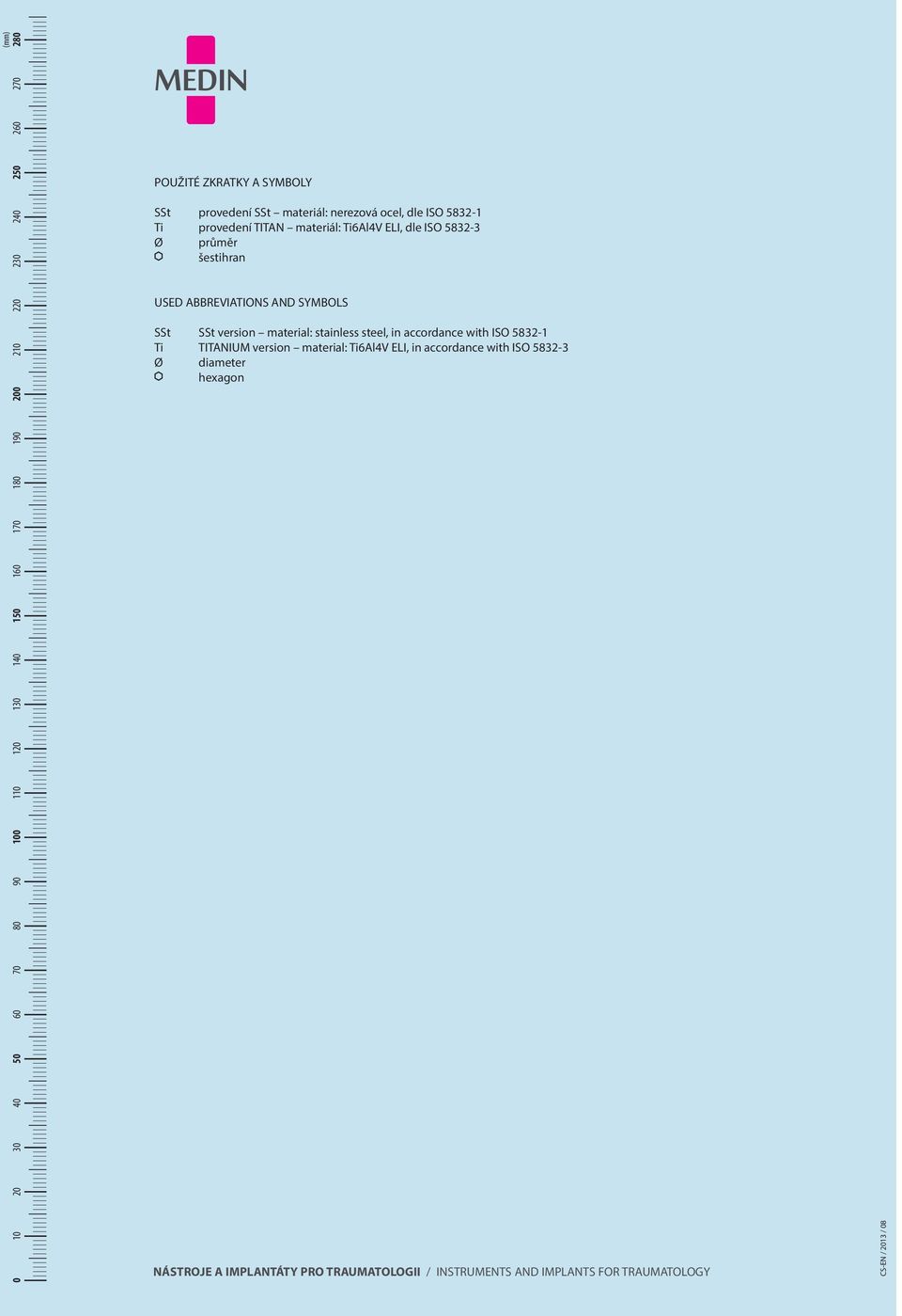 Ti6Al4V ELI, dle ISO 5832-3 Ø průměr šestihran USED ABBREVIATIONS AND SYMBOLS SSt SSt version material: stainless