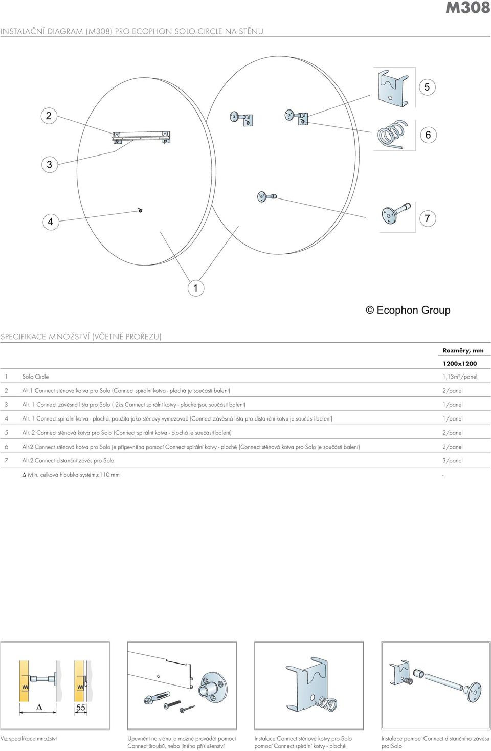 1 Connect závěsná lišta pro Solo ( 2ks Connect spirální kotvy - ploché jsou součástí balení) 1/panel 4 Alt.