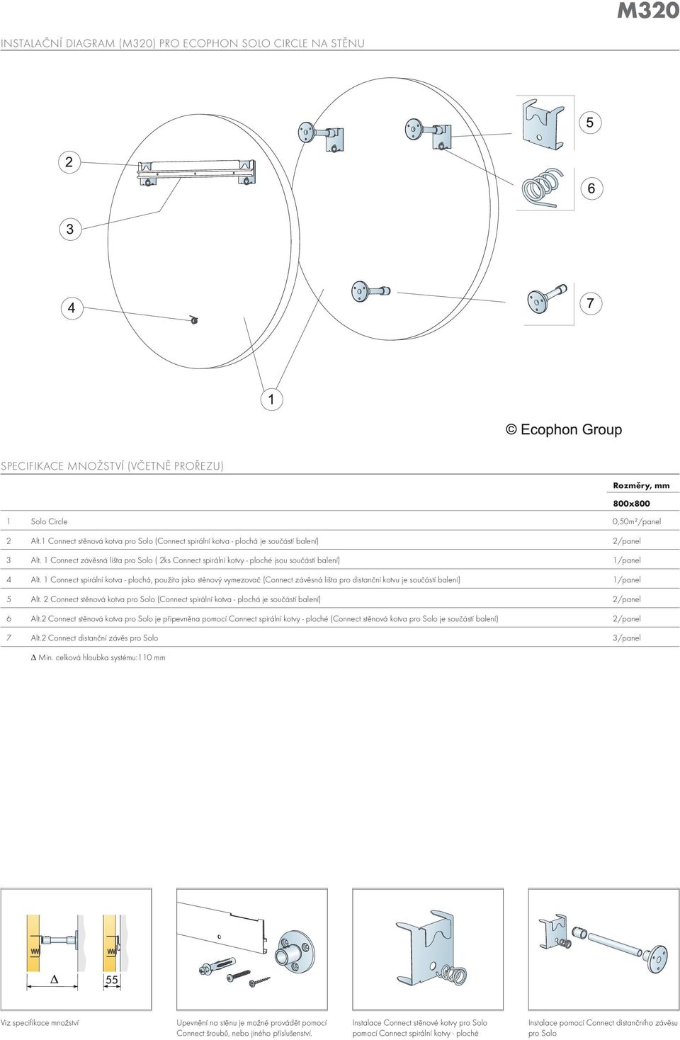 1 Connect závěsná lišta pro Solo ( 2ks Connect spirální kotvy - ploché jsou součástí balení) 1/panel 4 Alt.