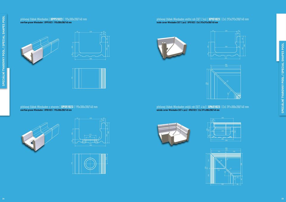 pcs) XPI523 (2x) 293x293x200/1 mm 5 220 293 48 33 220 33 1 0 200 5 220 293 48 33 220 33 přelivový žlábek Wiesbaden vnější roh (SET 4 ks) XP523 (2x) 391x0x200/1 mm outside corner Wiesbaden (SET 4 pcs)