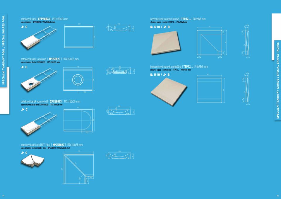 0 0 73,5 51 0 bezbariérová tvarovka rohová TTR12... xx8 mm shower piece - corner TTR12... xx8 mm bezbariérová tvarovka průběžná TTP12... xx8 mm shower piece - continuous TTP12.