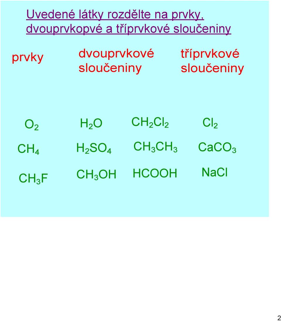 tříprvkové sloučeniny O 2 H2SO4 CH 3 CH 3 H 2 O CH