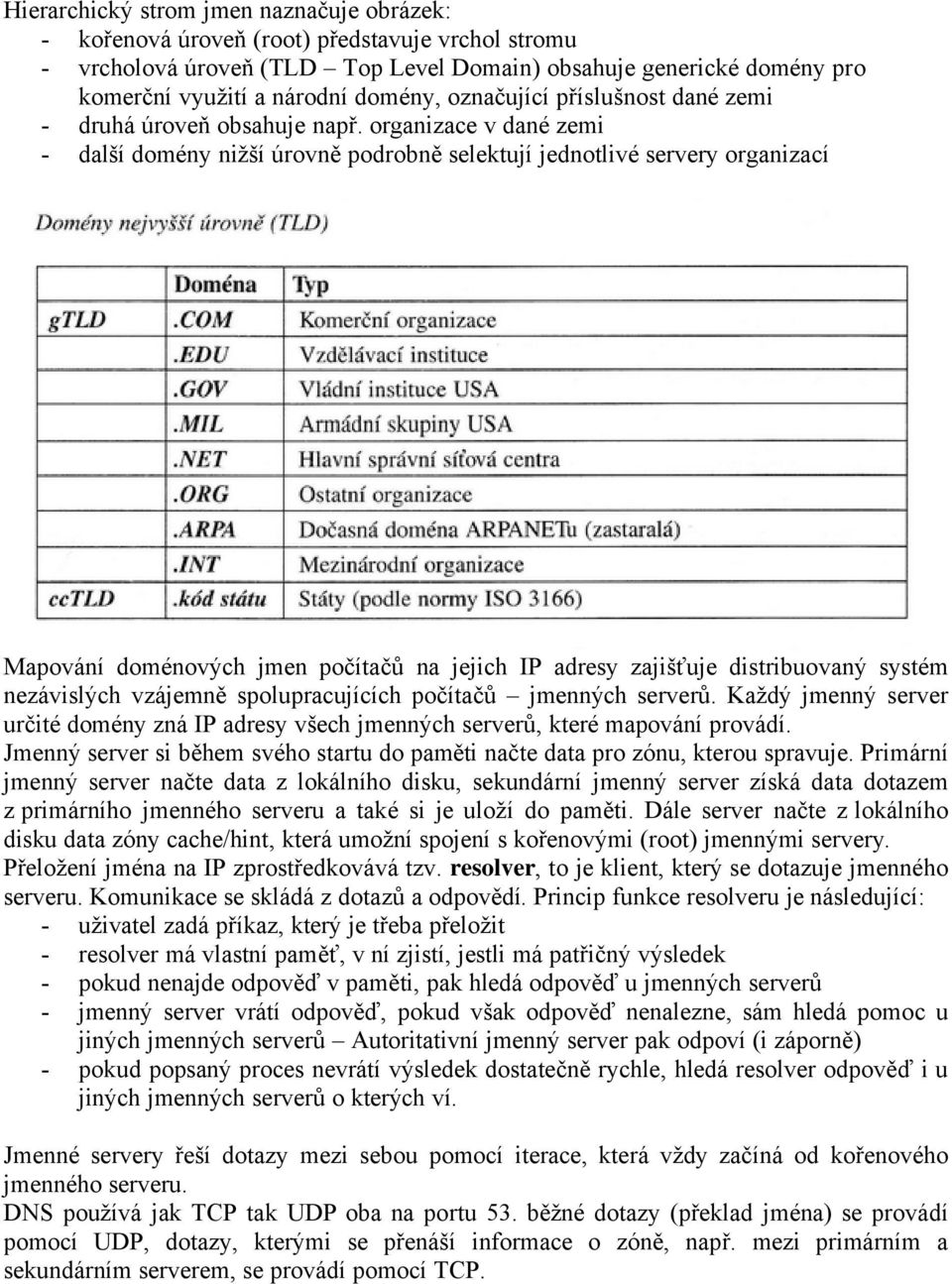 organizace v danä zemi - dalšé domäny nižšé årovně podrobně selektujé jednotlivä servery organizacé MapovÇnÉ domänovàch jmen počétačů na jejich IP adresy zajišťuje distribuovanà systäm nezçvislàch