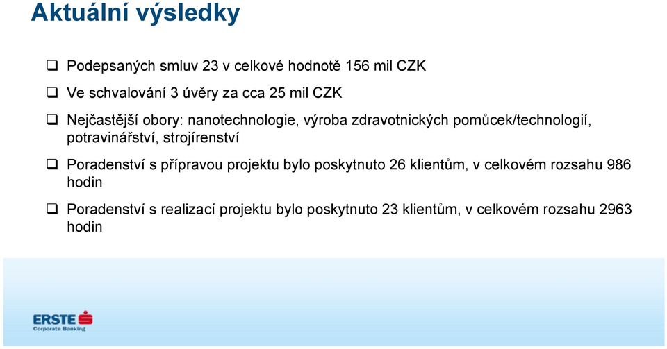 potravinářství, strojírenství Poradenství s přípravou projektu bylo poskytnuto 26 klientům, v