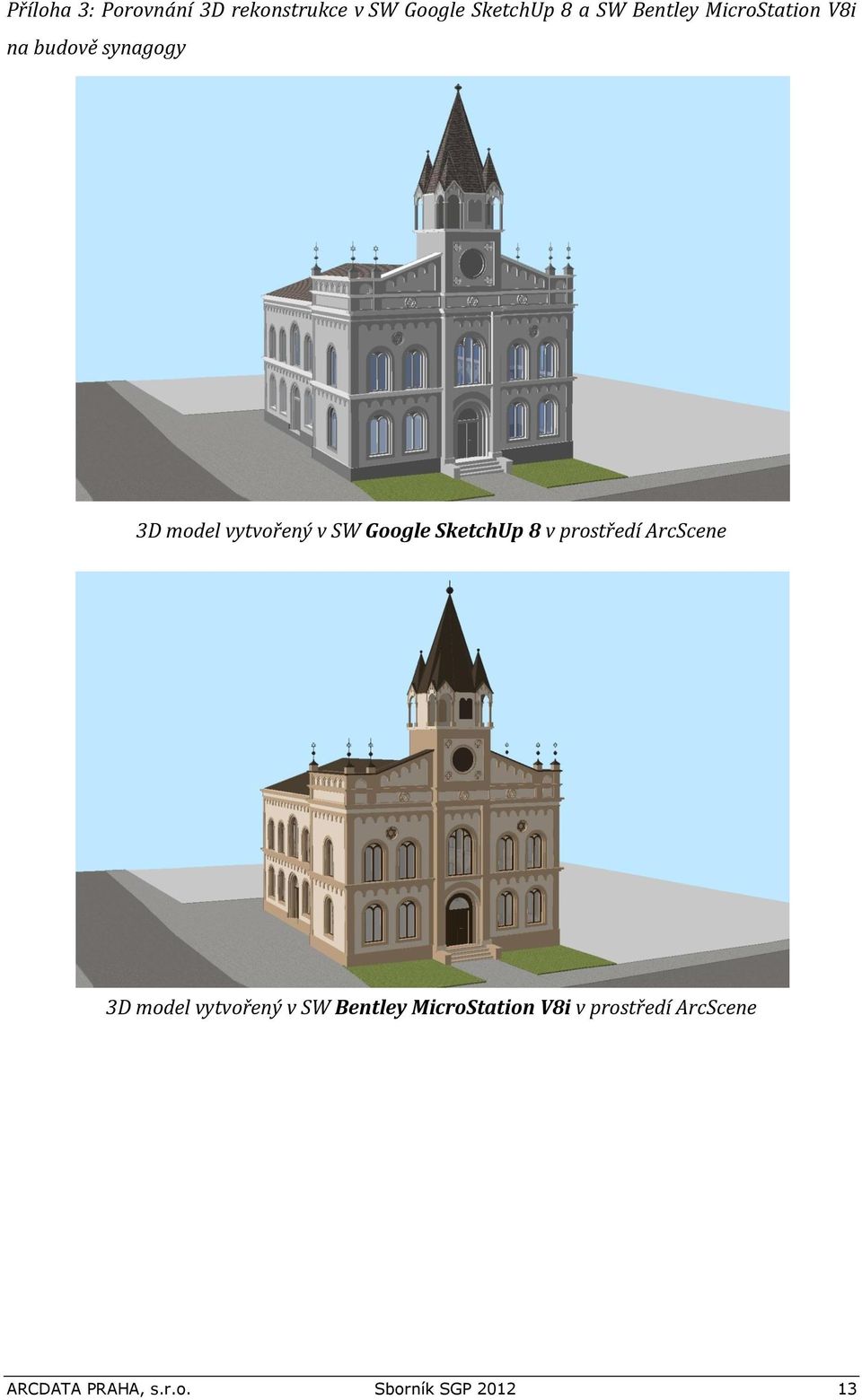 Google SketchUp 8 v prostředí ArcScene 3D model vytvořený v SW Bentley