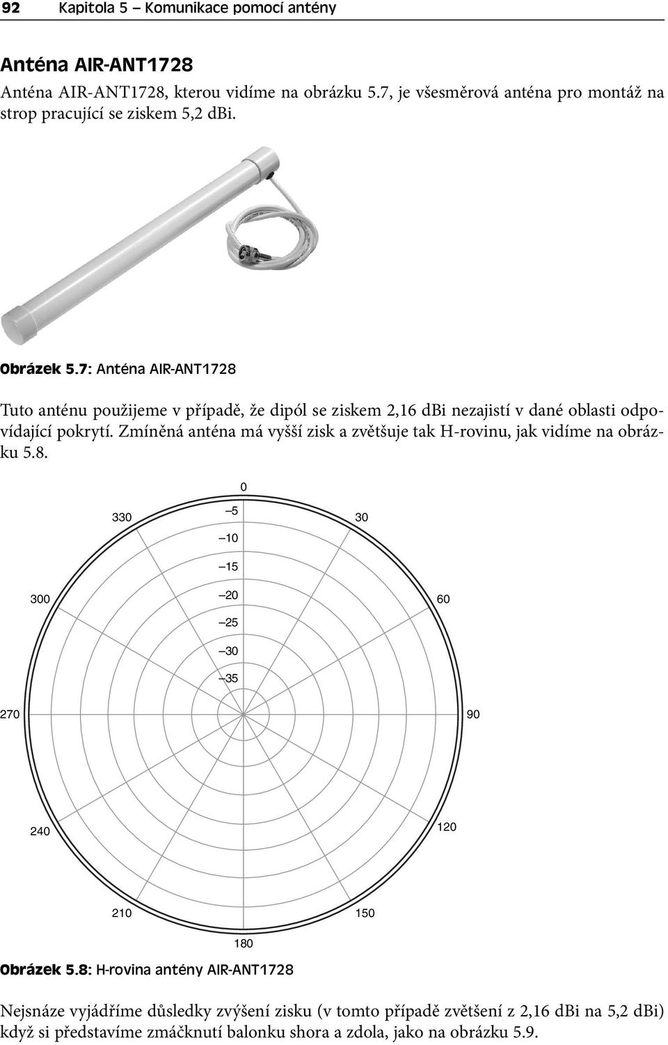 7: Anténa AIR-ANT1728 Tuto anténu použijeme v případě, že dipól se ziskem 2,16 dbi nezajistí v dané oblasti odpovídající pokrytí.