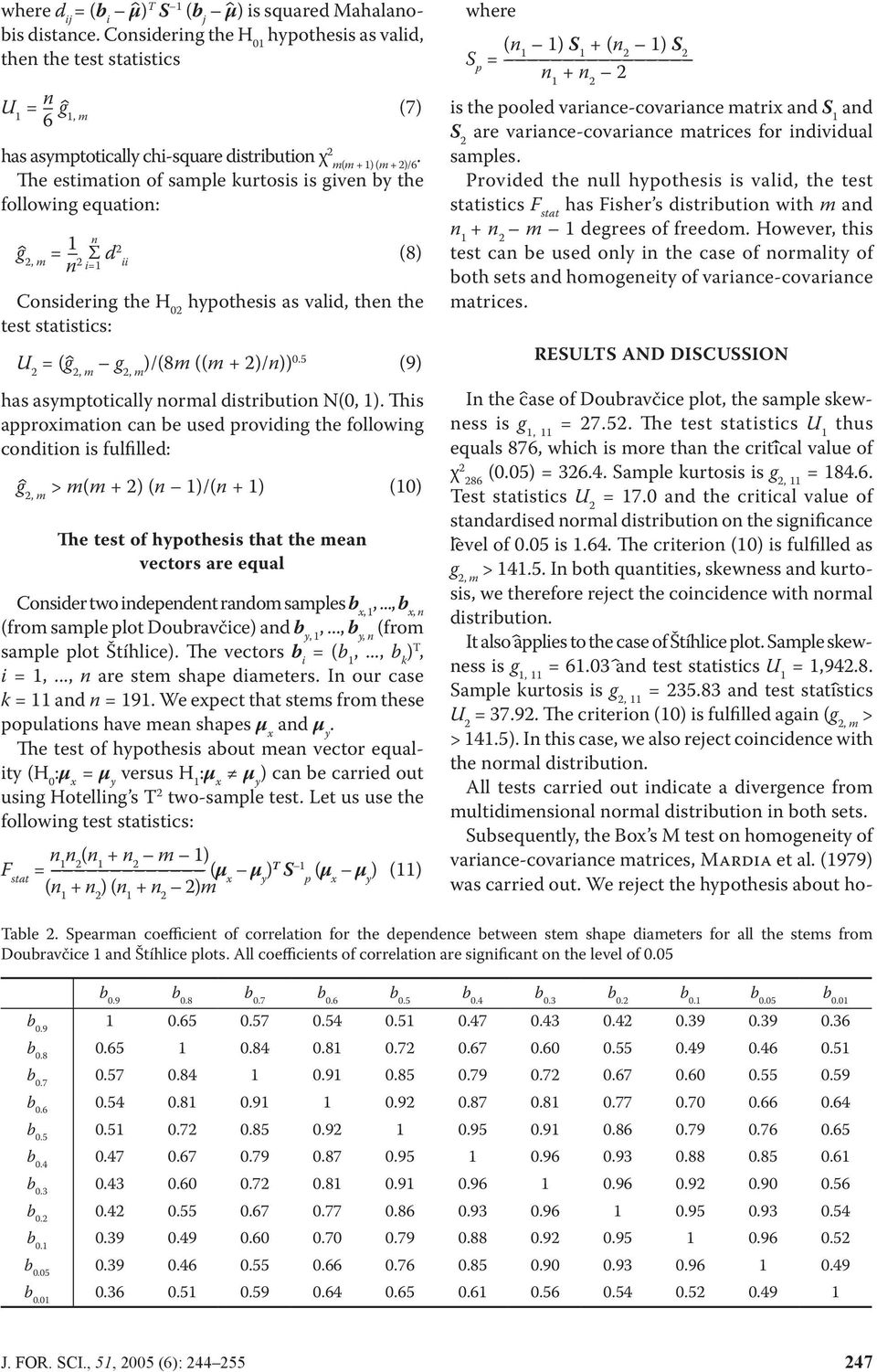 The estimation of sample kurtosis is given b the following equation: 1 n g 2, m = Σ d 2 ii (8) n 2 i=1 Considering the H 02 hpothesis as valid, then the test statistics: U 2 = (g 2, m g 2, m )/(8m