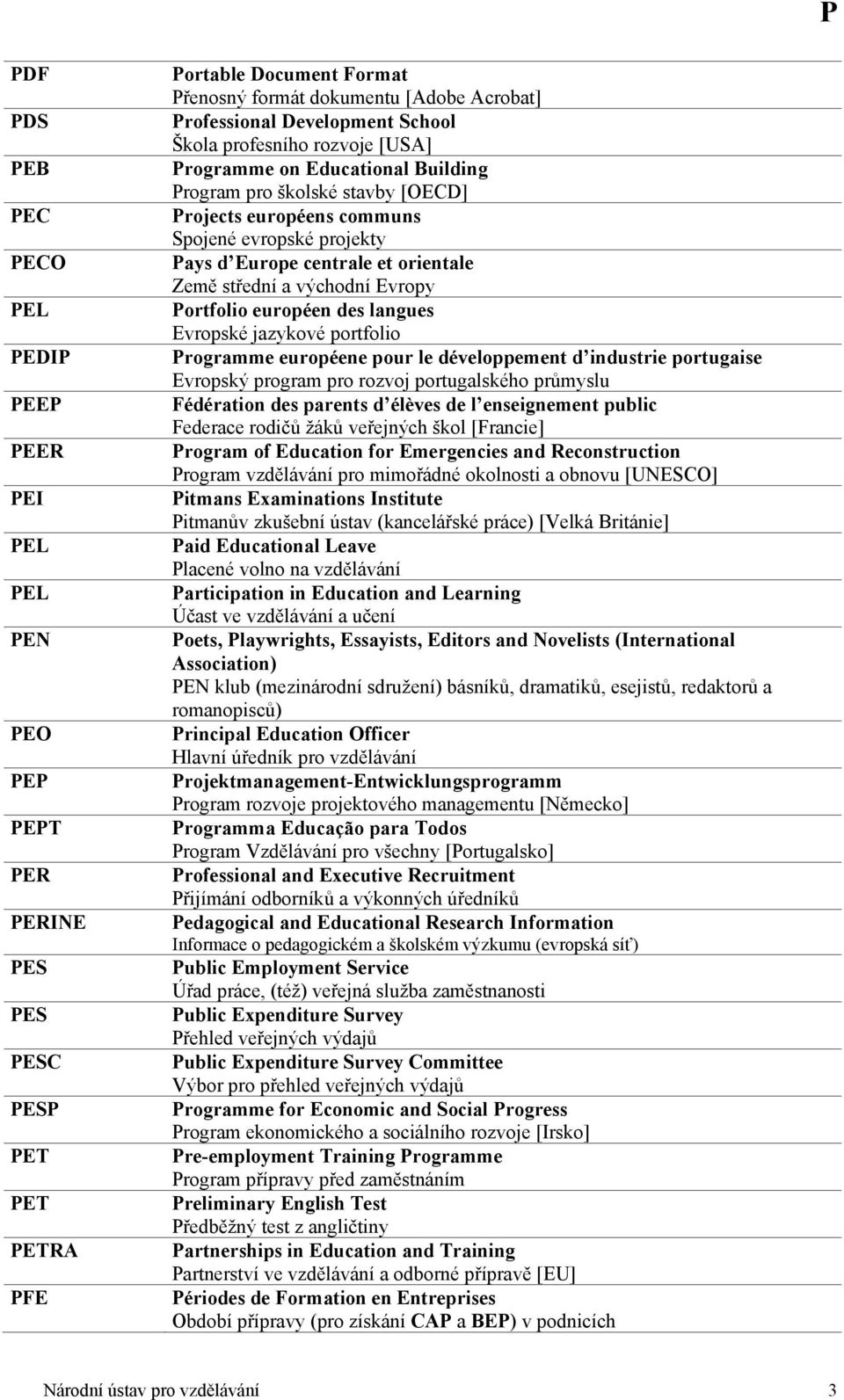 orientale Země střední a východní Evropy Portfolio européen des langues Evropské jazykové portfolio Programme européene pour le développement d industrie portugaise Evropský program pro rozvoj