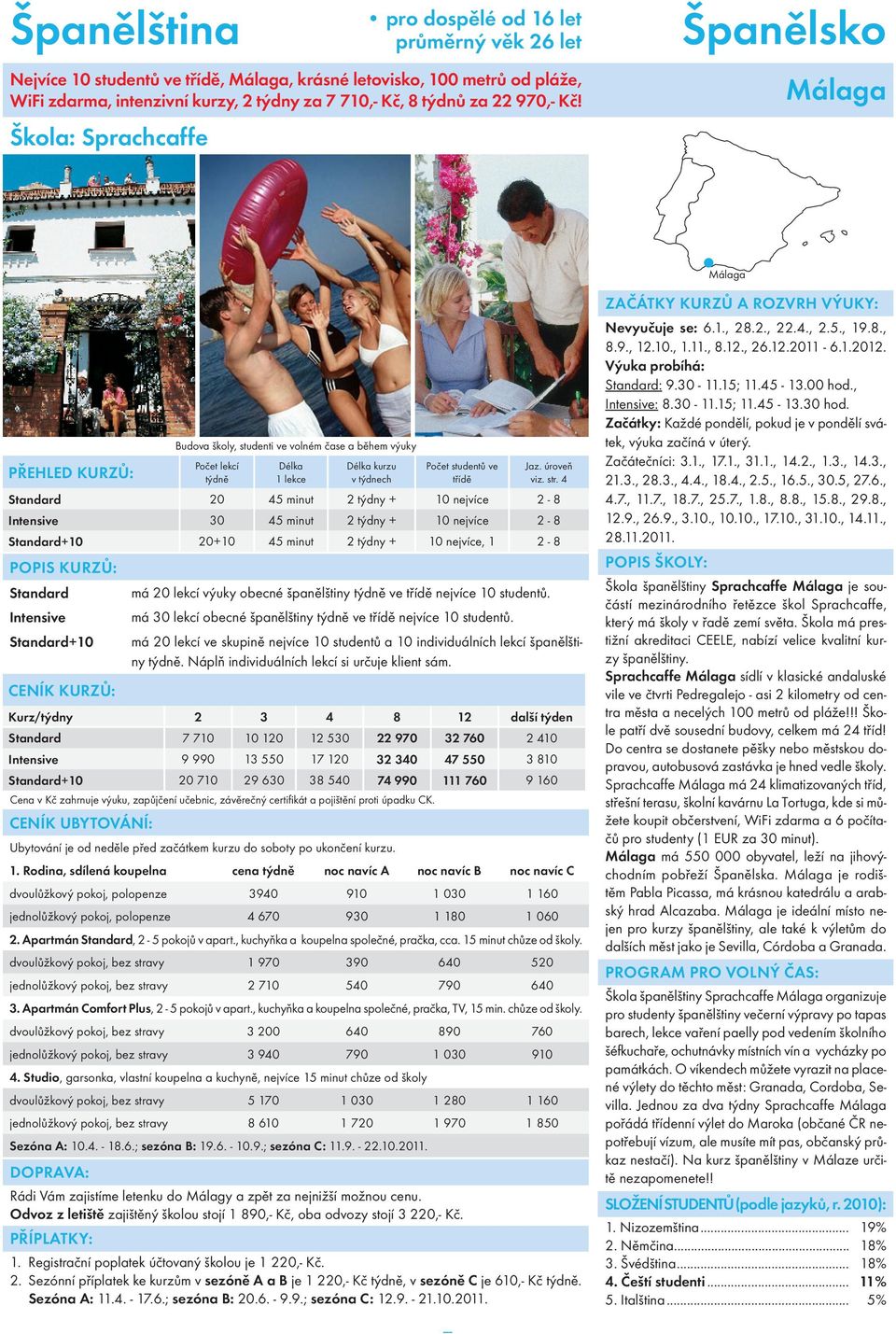 74 990 111 760 9 160 Cena v Kč zahrnuje výuku, zapůjčení učebnic, závěrečný certifikát a pojištění proti úpadku CK.