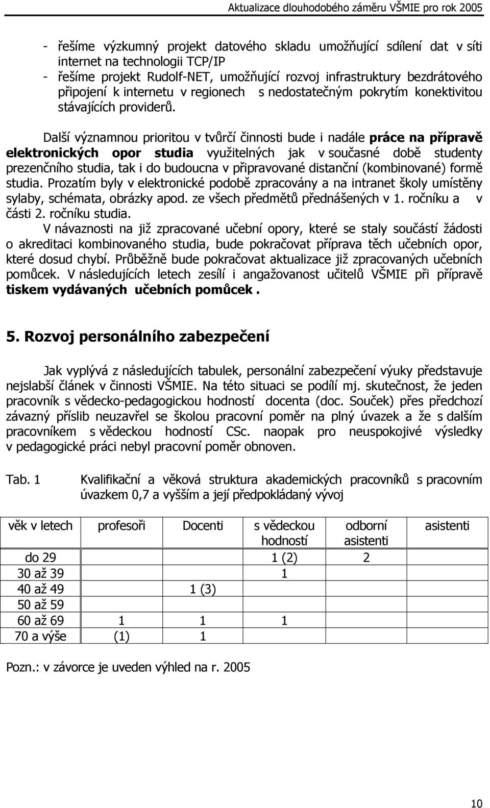 Další významnou prioritou v tvůrčí činnosti bude i nadále práce na přípravě elektronických opor studia využitelných jak v současné době studenty prezenčního studia, tak i do budoucna v připravované