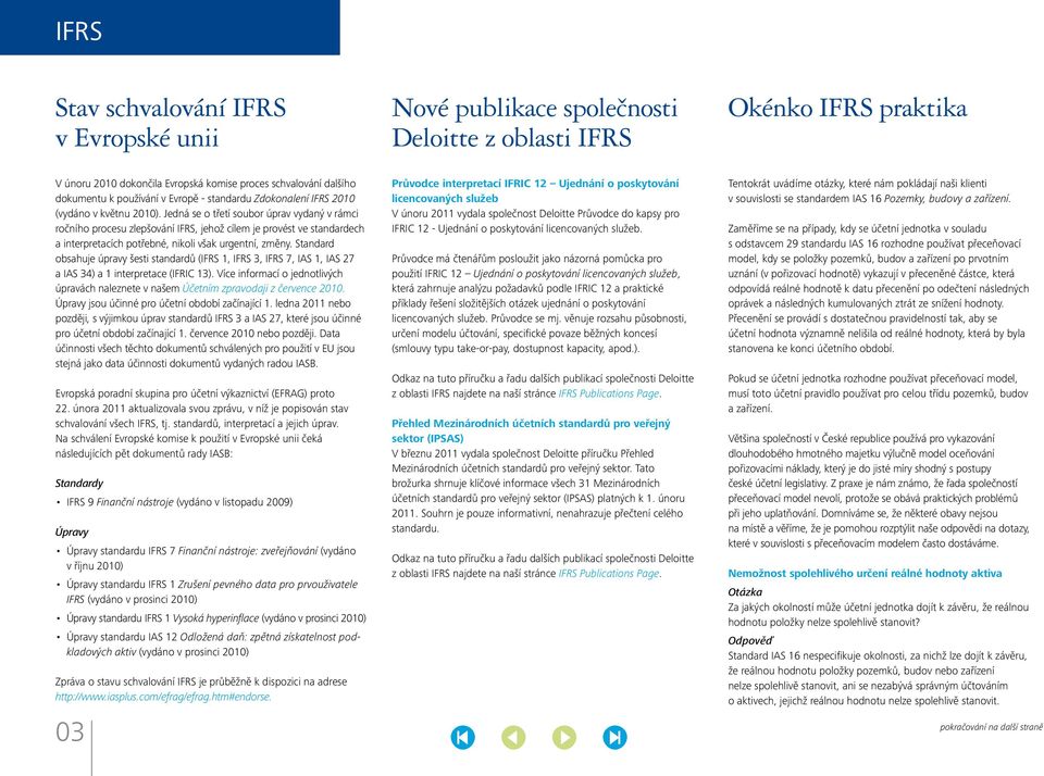 Standard obsahuje úpravy šesti standardů (IFRS 1, IFRS 3, IFRS 7, IAS 1, IAS 27 a IAS 34) a 1 interpretace (IFRIC 13).