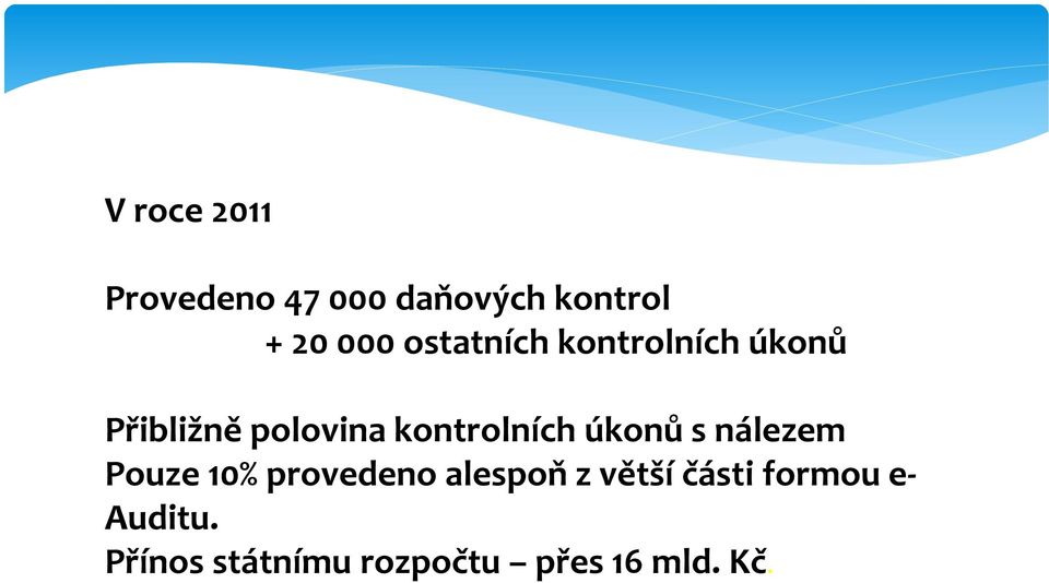 kontrolních úkonů s nálezem Pouze 10% provedeno alespoň z