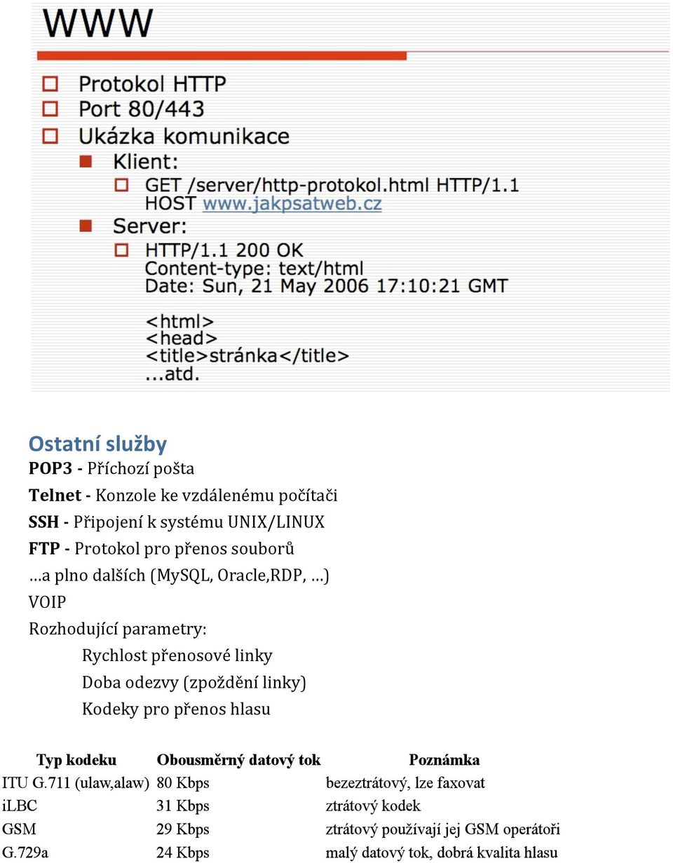 souborů a plno dalších (MySQL, Oracle,RDP, ) VOIP Rozhodující