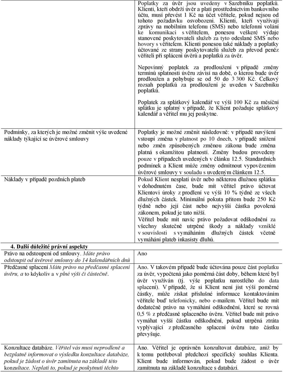 věřitelem. Klienti ponesou také náklady a poplatky účtované ze strany poskytovatelů služeb za převod peněz věřiteli při splácení úvěrů a poplatků za úvěr.