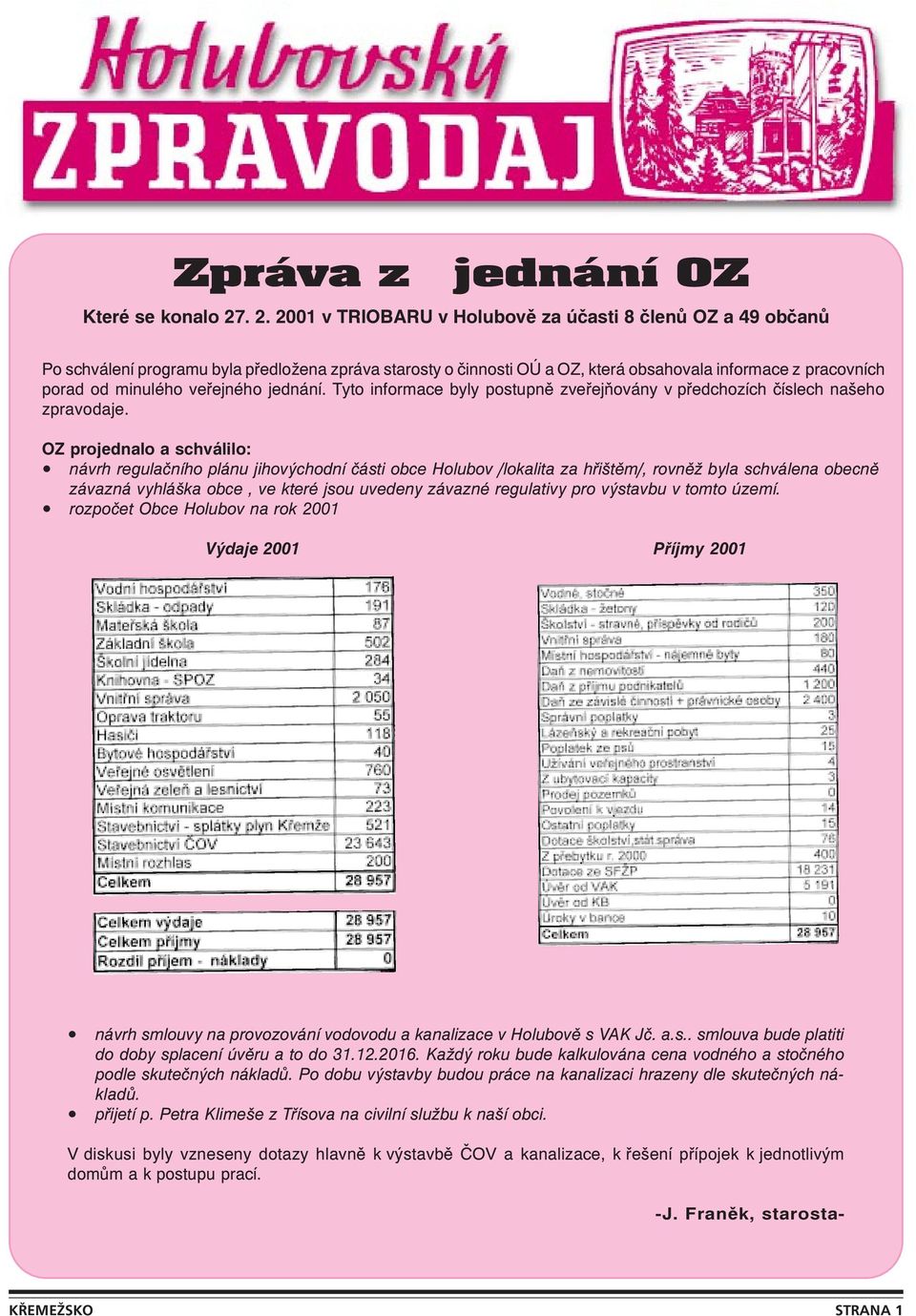 veřejného jednání. Tyto informace byly postupně zveřejňovány v předchozích číslech našeho zpravodaje.