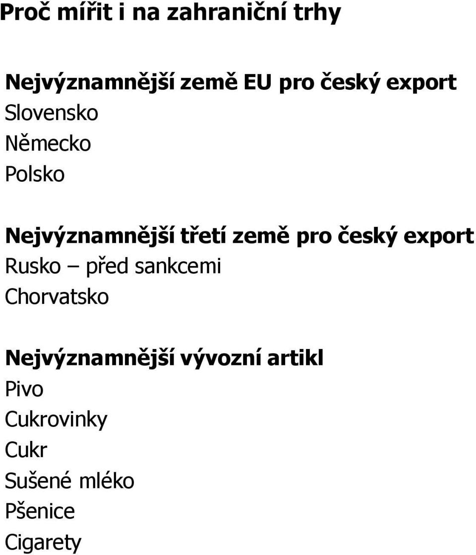 země pro český export Rusko před sankcemi Chorvatsko