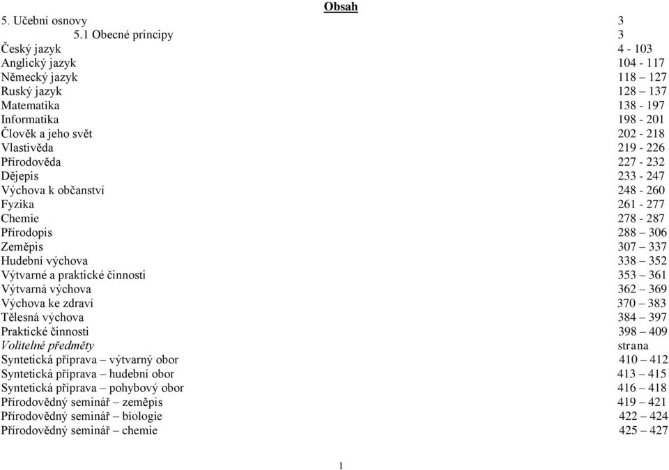 Přírodověda 227-232 Dějepis 233-247 Výchova k občanství 248-260 Fyzika 261-277 Chemie 278-287 Přírodopis 288 306 Zeměpis 307 337 Hudební výchova 338 352 Výtvarné a praktické činnosti 353 361
