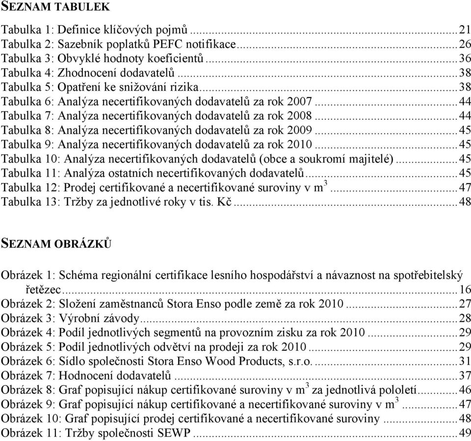 .. 44 Tabulka 8: Analýza necertifikovaných dodavatelů za rok 2009... 45 Tabulka 9: Analýza necertifikovaných dodavatelů za rok 2010.