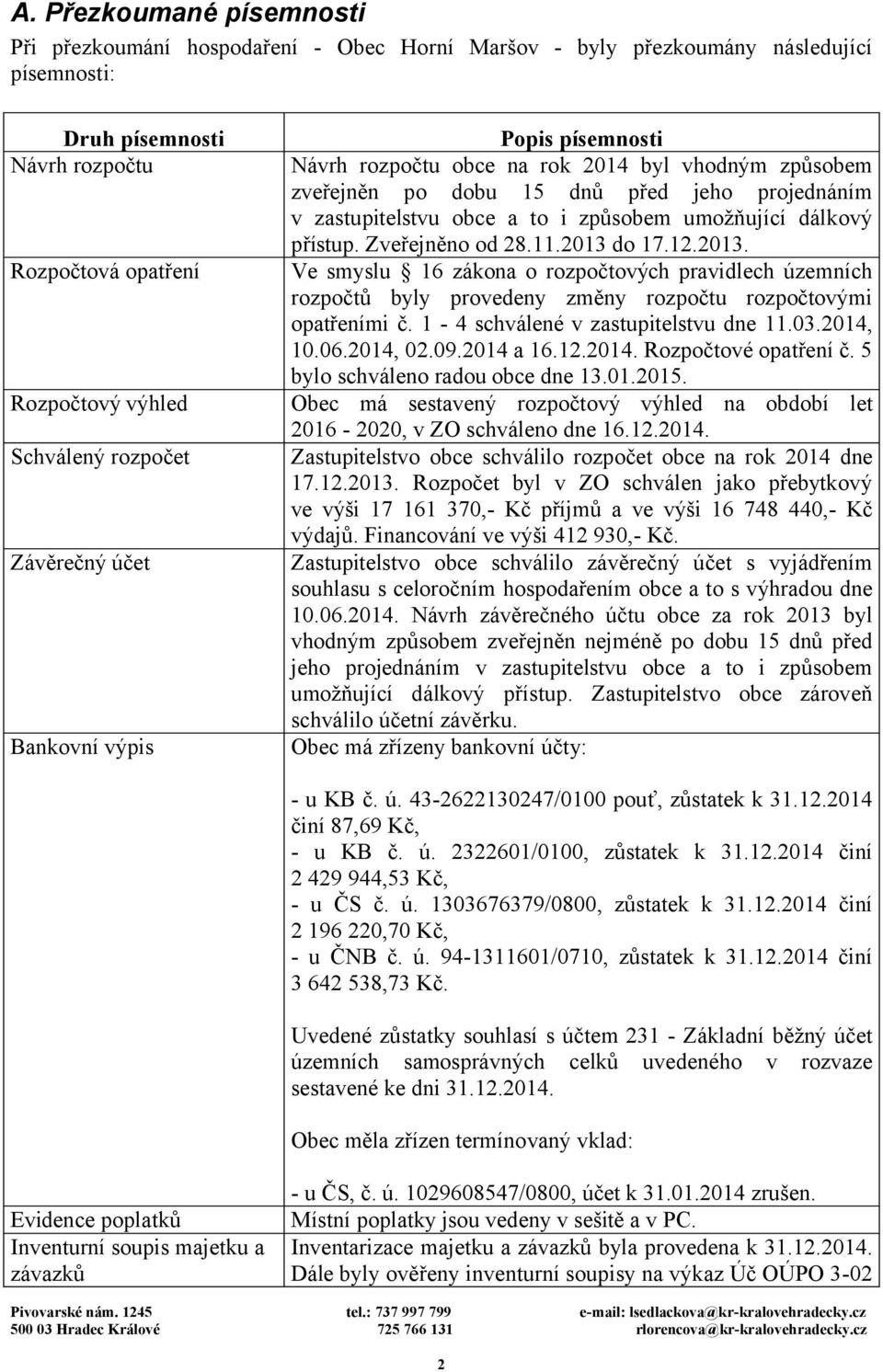 umožňující dálkový přístup. Zveřejněno od 28.11.2013 do 17.12.2013. Ve smyslu 16 zákona o rozpočtových pravidlech územních rozpočtů byly provedeny změny rozpočtu rozpočtovými opatřeními č.