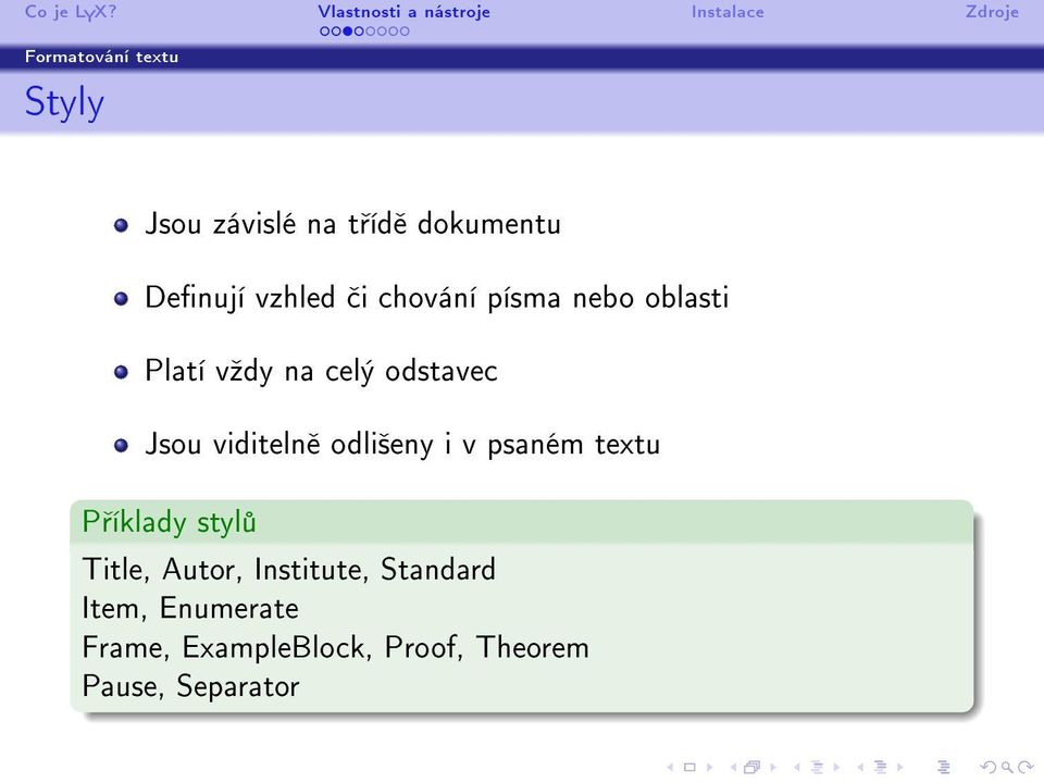 odli²eny i v psaném textu P íklady styl Title, Autor, Institute,