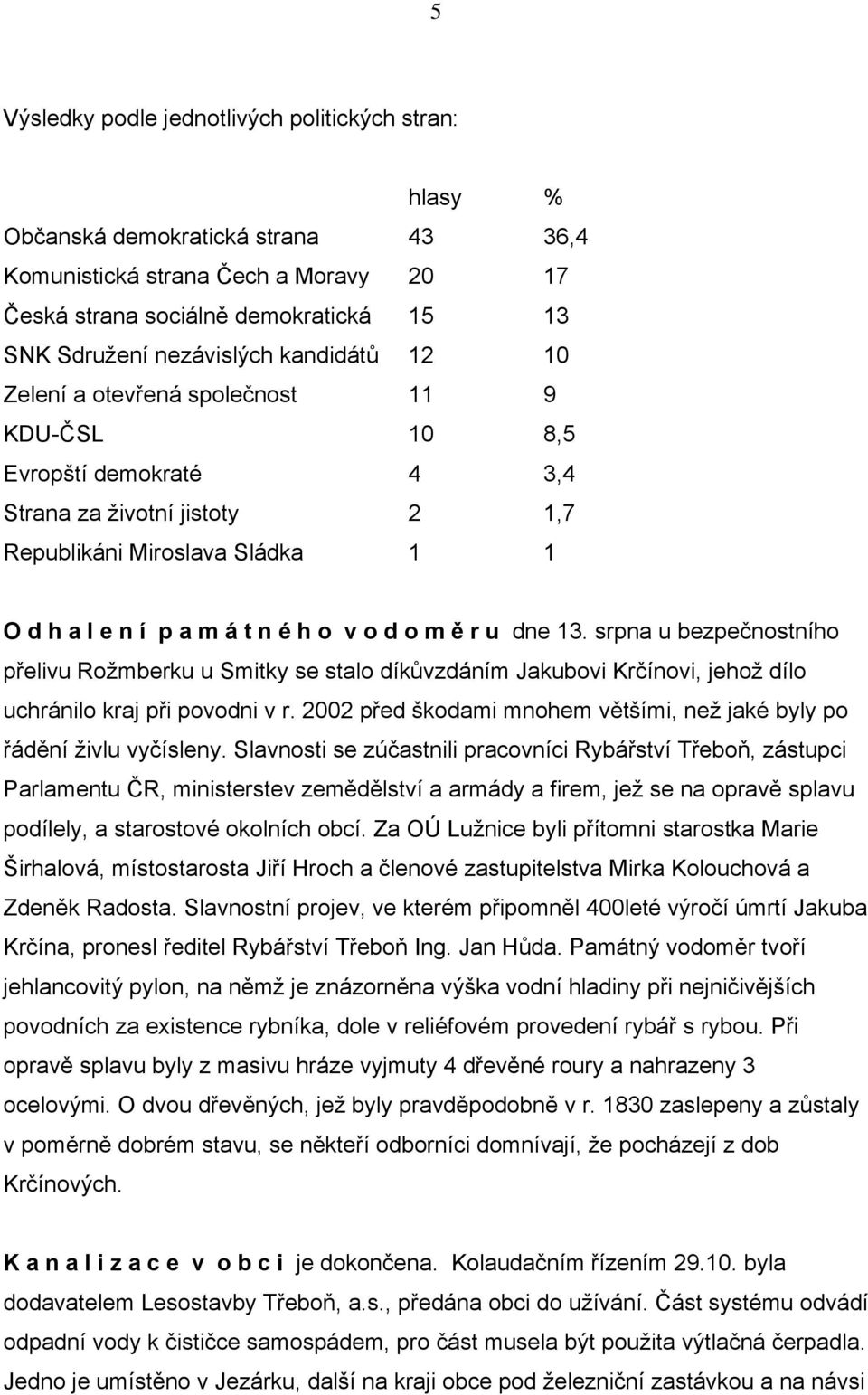 ě r u dne 13. srpna u bezpečnostního přelivu Rožmberku u Smitky se stalo díkůvzdáním Jakubovi Krčínovi, jehož dílo uchránilo kraj při povodni v r.