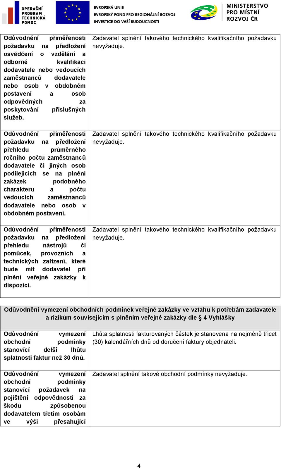 přehledu nástrojů či pomůcek, provozních a technických zařízení, které bude mít dodavatel při plnění veřejné zakázky k dispozici.