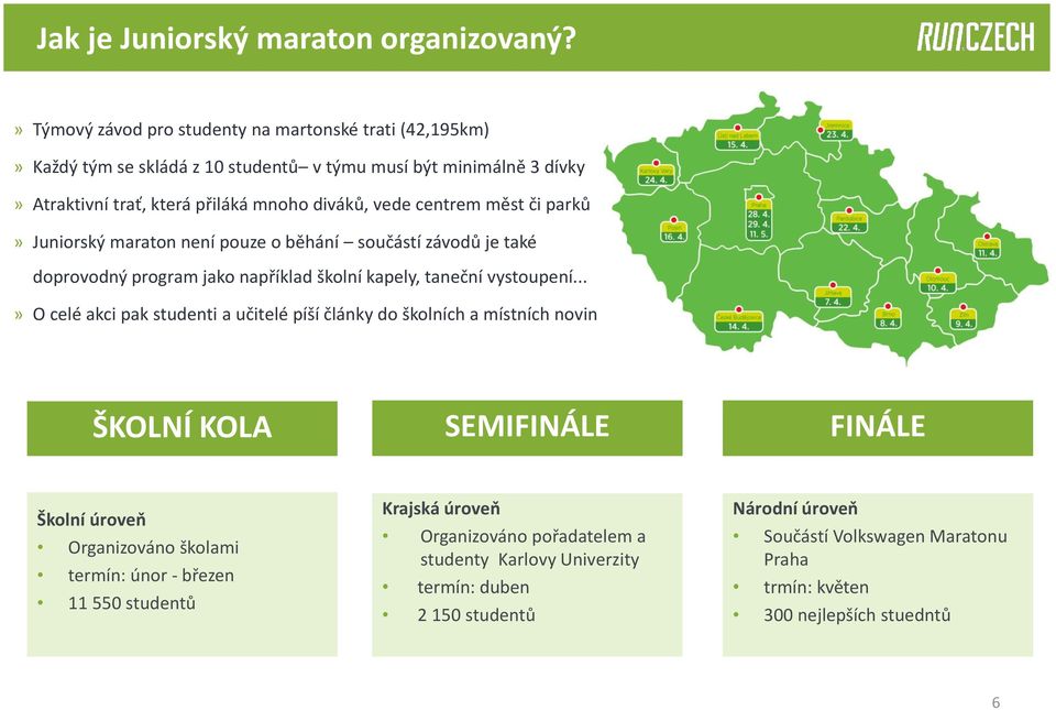 centrem měst či parků» Juniorský maraton není pouze o běhání součástí závodů je také doprovodný program jako například školní kapely, taneční vystoupení.