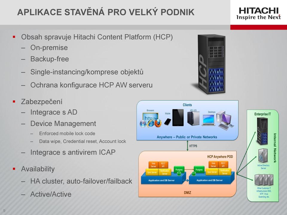 Integrace s AD Device Management Enforced mobile lock code Data wipe, Credential reset,