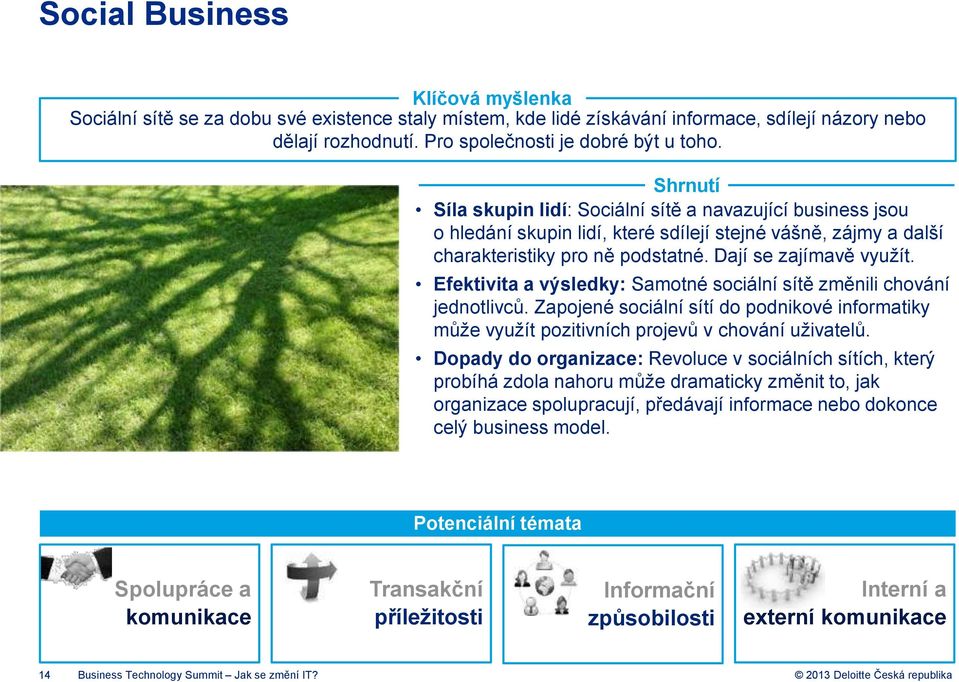 Efektivita a výsledky: Samotné sociální sítě změnili chování jednotlivců. Zapojené sociální sítí do podnikové informatiky může využít pozitivních projevů v chování uživatelů.