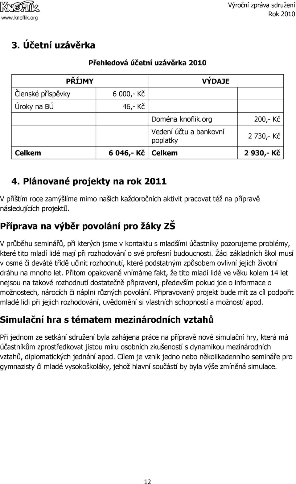 Plánované projekty na rok 2011 V příštím roce zamýšlíme mimo našich každoročních aktivit pracovat též na přípravě následujících projektů.