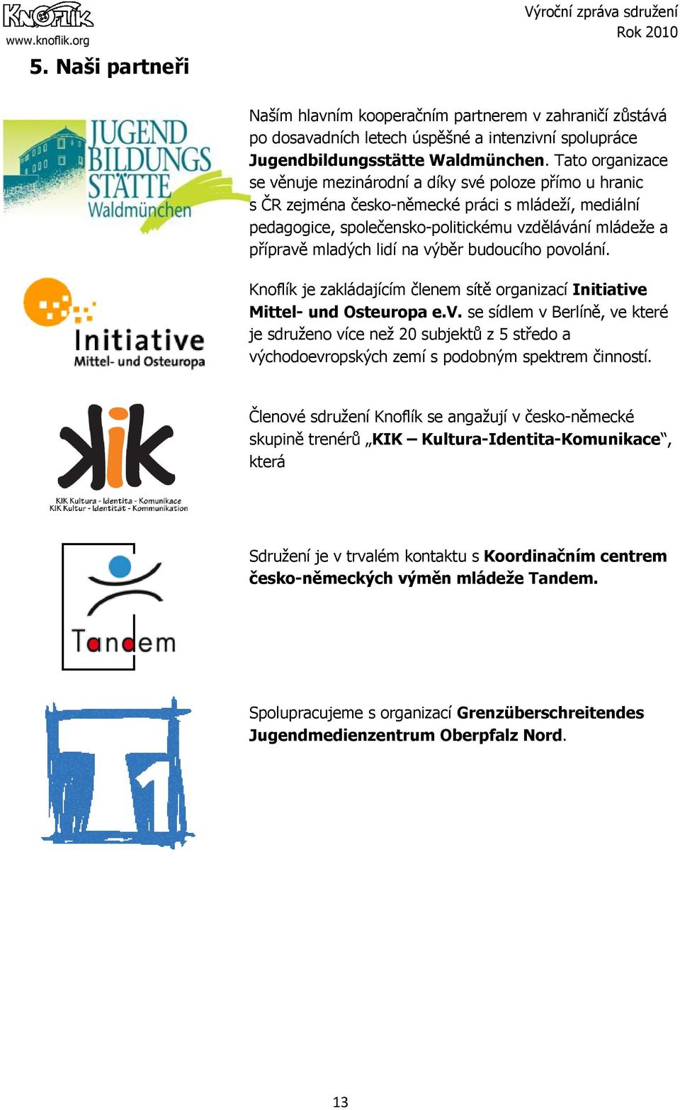 lidí na výběr budoucího povolání. Knoflík je zakládajícím členem sítě organizací Initiative Mittel- und Osteuropa e.v. se sídlem v Berlíně, ve které je sdruženo více než 20 subjektů z 5 středo a východoevropských zemí s podobným spektrem činností.