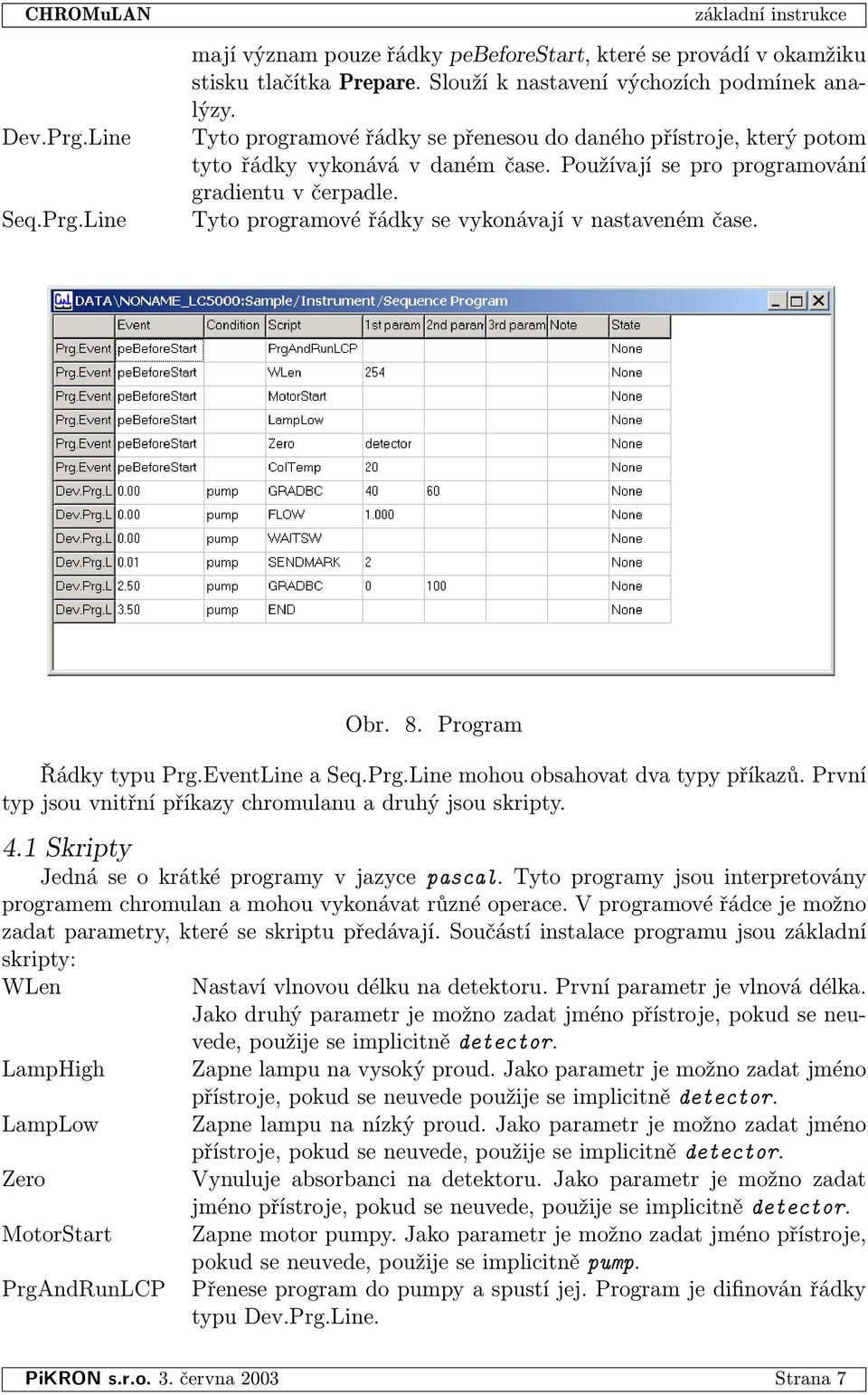 Tyto programové řádky se vykonávají v nastaveném čase. Obr. 8. Program Řádky typu Prg.EventLine a Seq.Prg.Line mohou obsahovat dva typy příkazů.