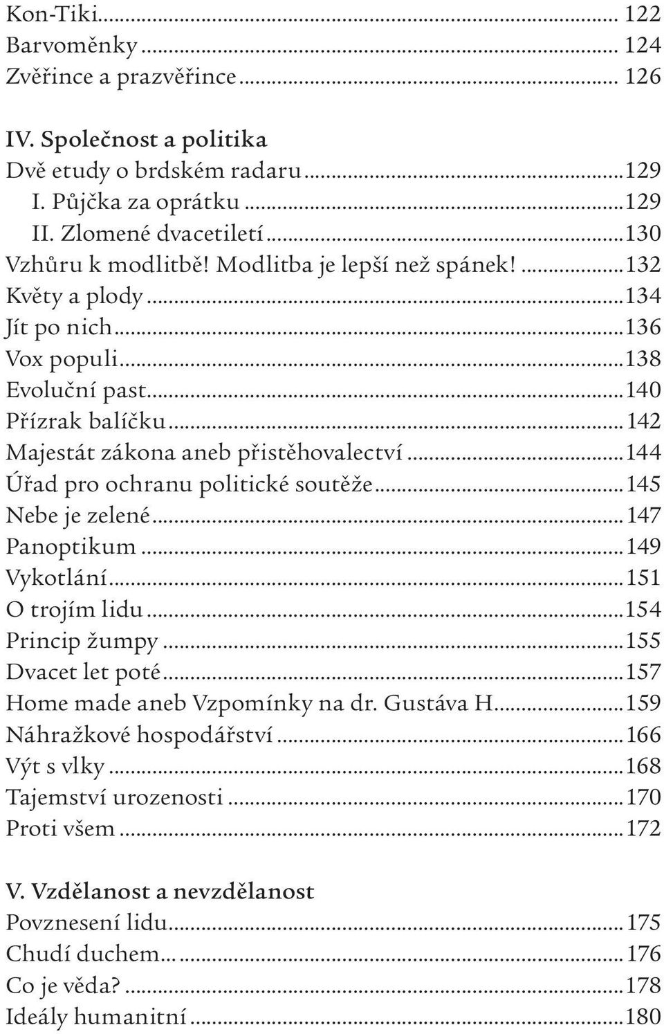 ..144 Úřad pro ochranu politické soutěže...145 Nebe je zelené...147 Panoptikum...149 Vykotlání...151 O trojím lidu...154 Princip žumpy...155 Dvacet let poté...157 Home made aneb Vzpomínky na dr.