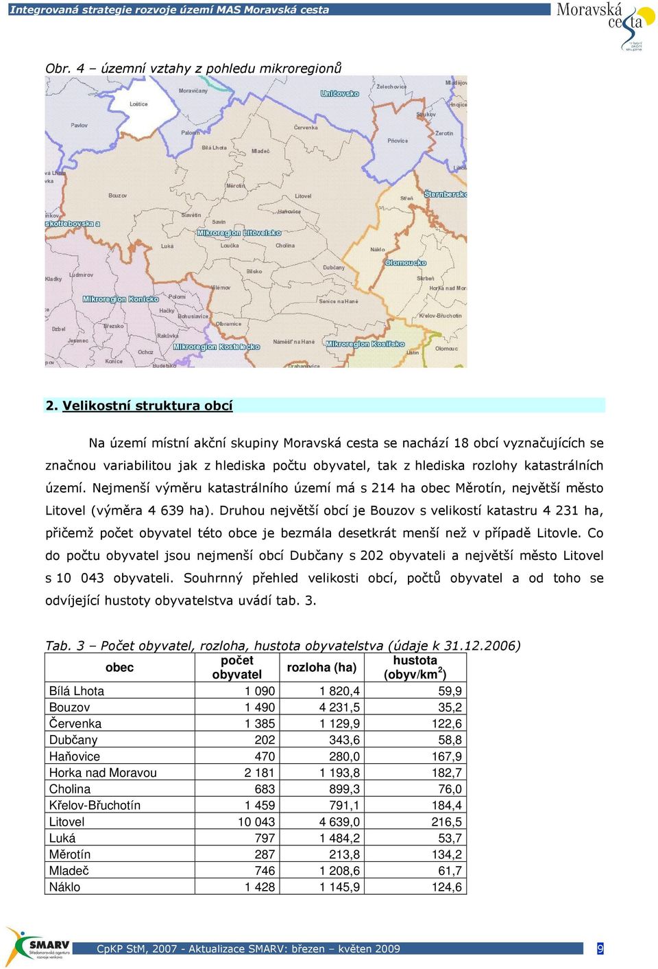 území. Nejmenší výměru katastrálního území má s 214 ha obec Měrotín, největší město Litovel (výměra 4 639 ha).