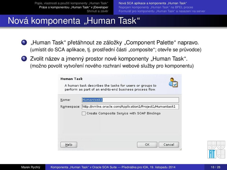 prostřední části composite ; otevře se průvodce) 2 Zvolit název a jmenný prostor nové komponenty Human Task.