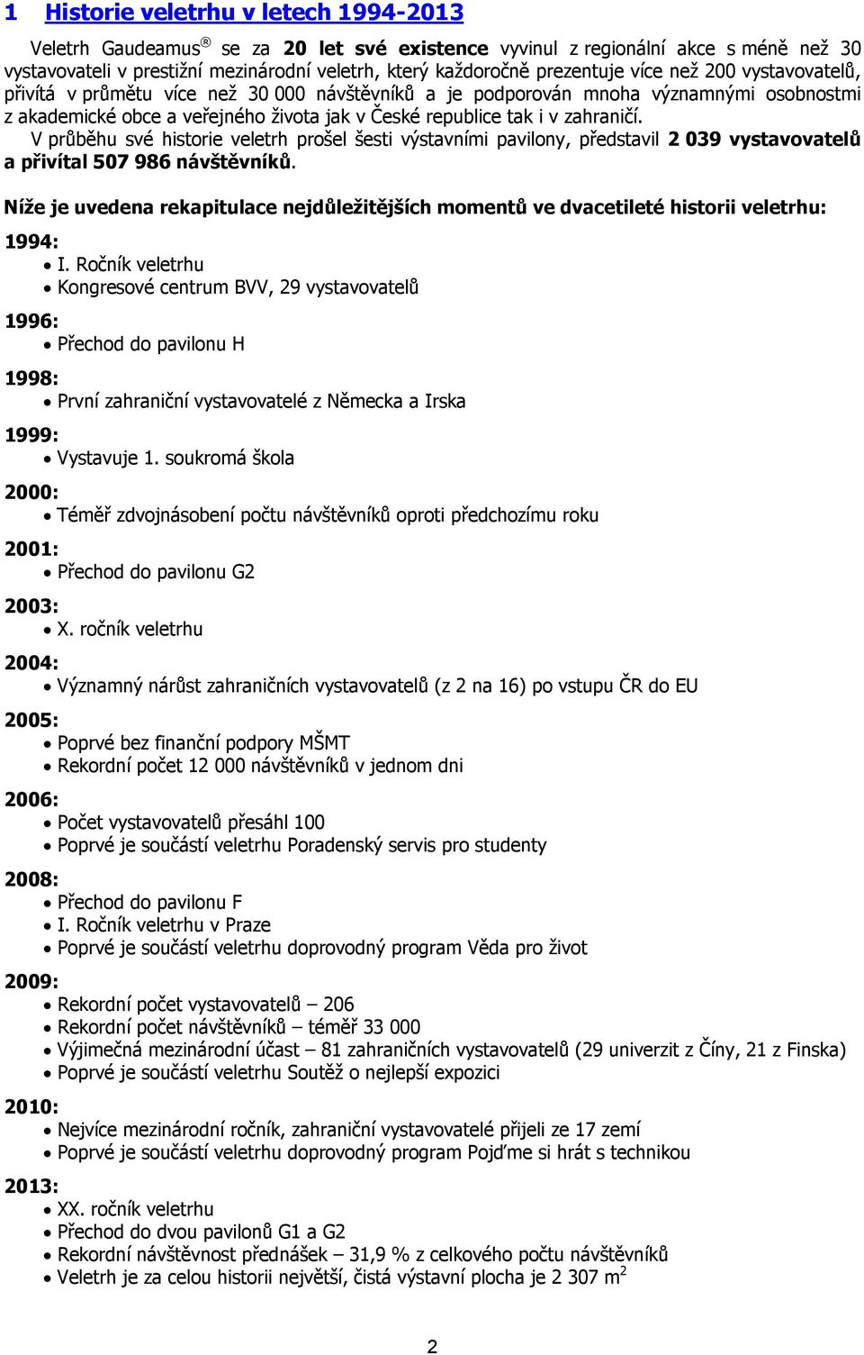 V průběhu své historie veletrh prošel šesti výstavními pavilony, představil 2 039 vystavovatelů a přivítal 507 986 návštěvníků.