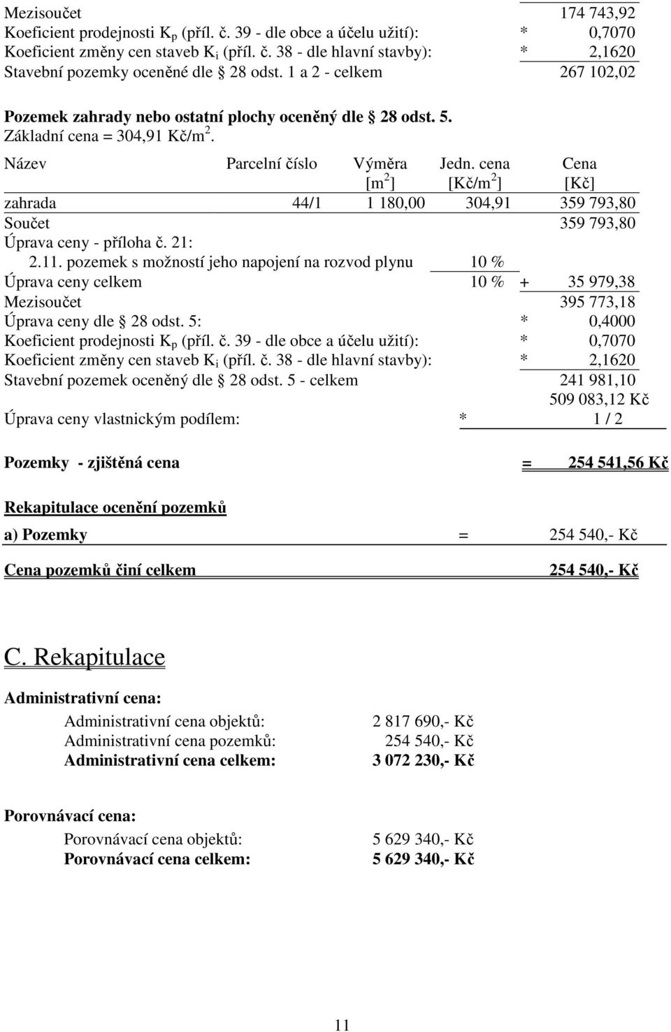 cena [Kč/m 2 ] Cena [Kč] zahrada 44/1 1 180,00 304,91 359 793,80 Součet 359 793,80 Úprava ceny - příloha č. 21: 2.11.