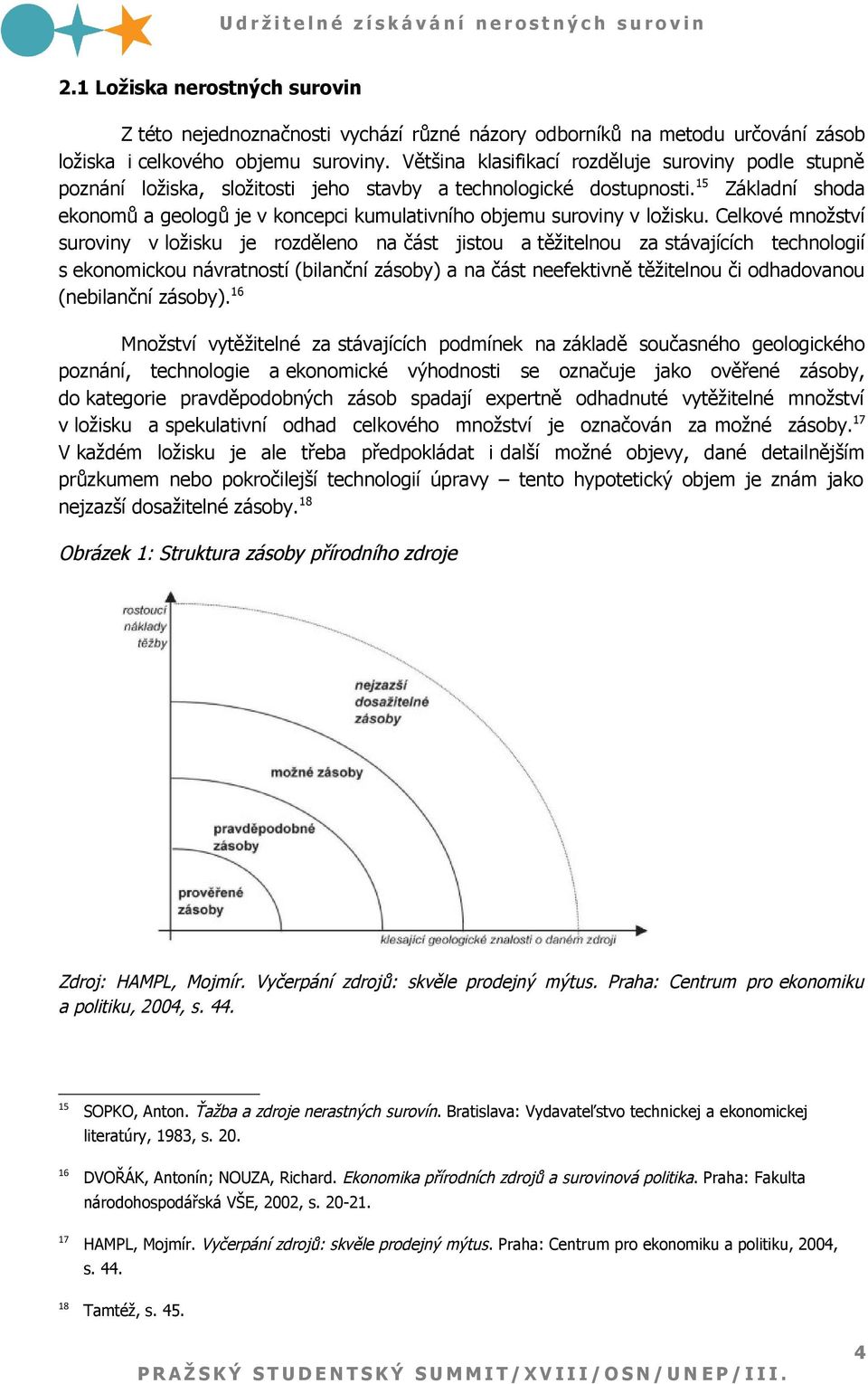 15 Základní shoda ekonomů a geologů je v koncepci kumulativního objemu suroviny v ložisku.