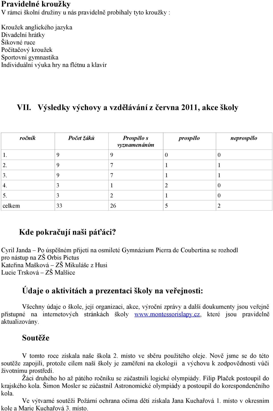 3 0 celkem 33 6 5 Kde pokračují naši páťáci?