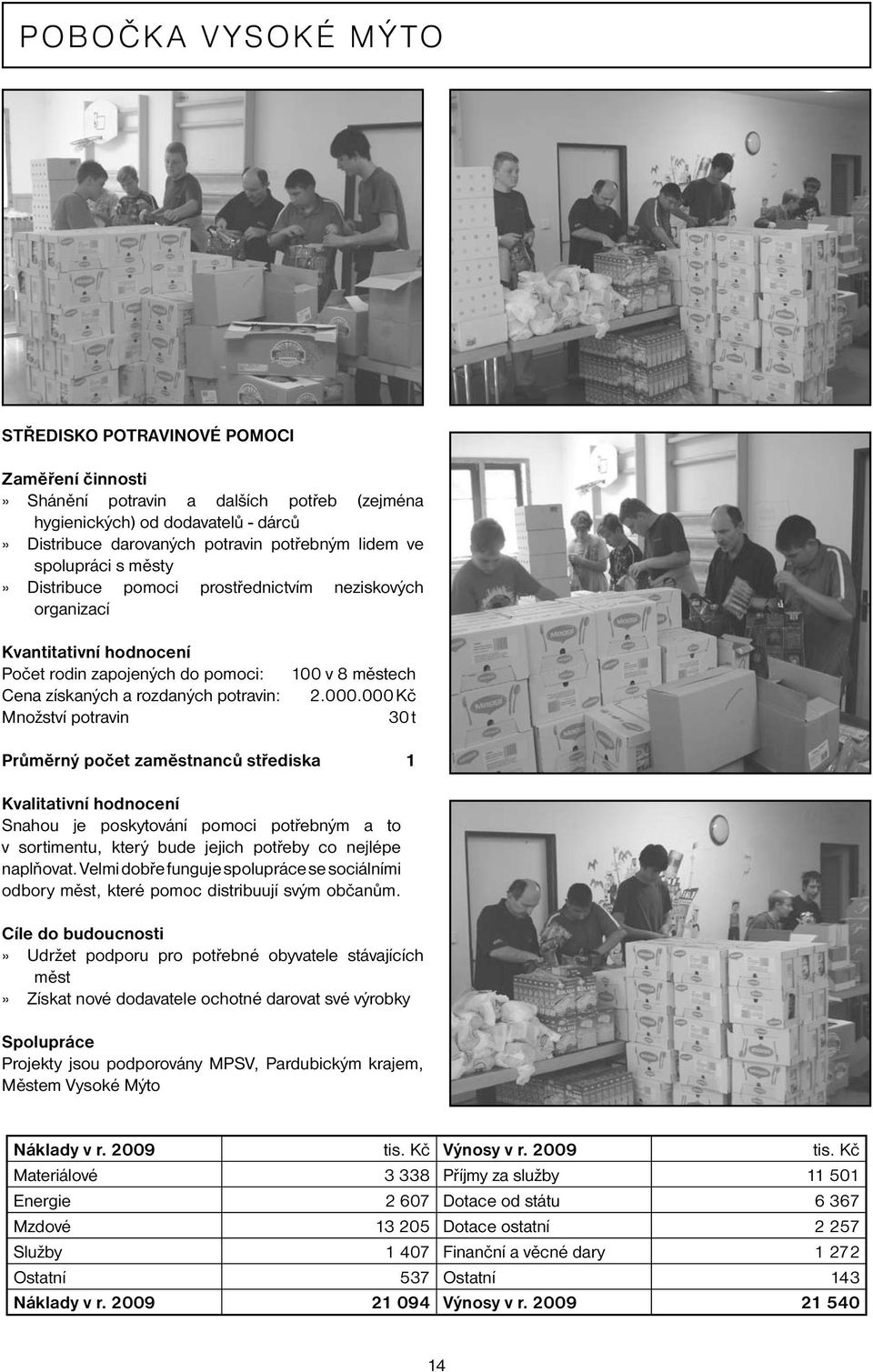 městech 2.000.000 Kč 30 t Průměrný počet zaměstnanců střediska 1 Kvalitativní hodnocení Snahou je poskytování pomoci potřebným a to v sortimentu, který bude jejich potřeby co nejlépe naplňovat.