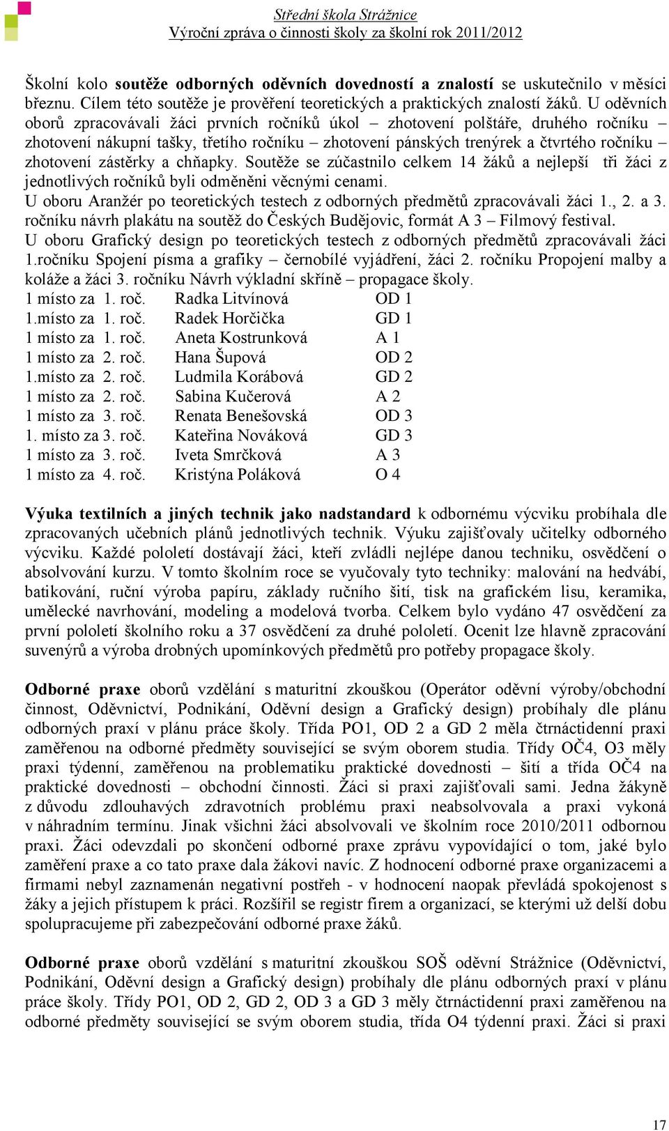 a chňapky. Soutěže se zúčastnilo celkem 14 žáků a nejlepší tři žáci z jednotlivých ročníků byli odměněni věcnými cenami.