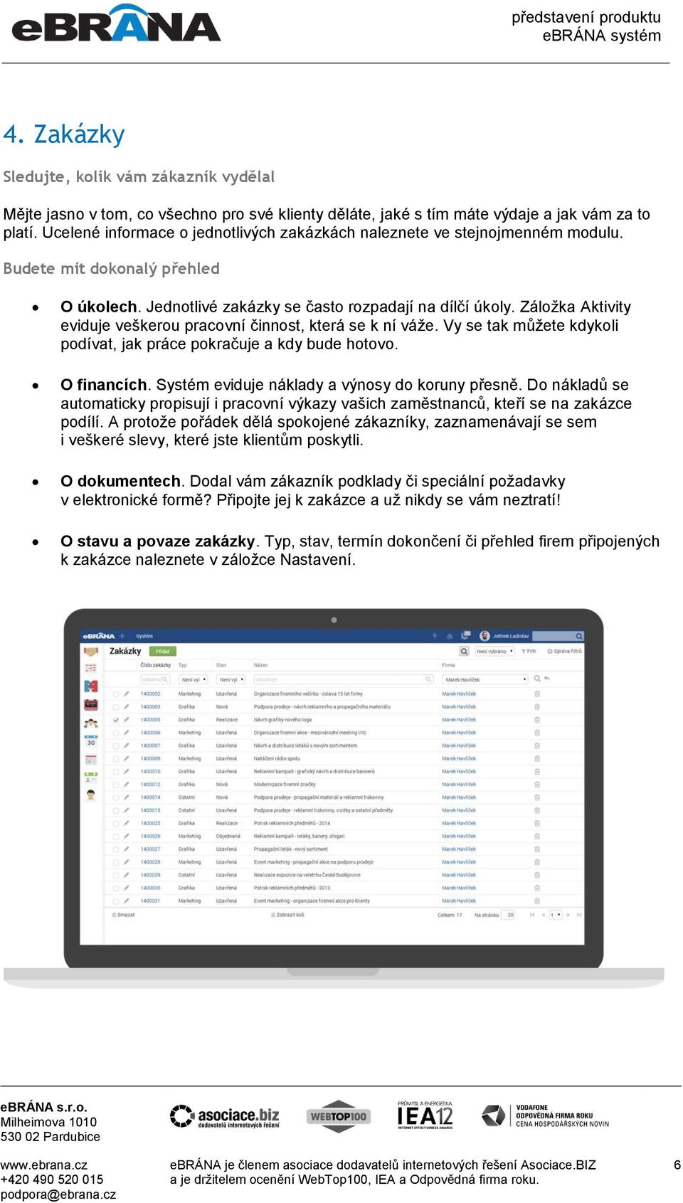 Záložka Aktivity eviduje veškerou pracovní činnost, která se k ní váže. Vy se tak můžete kdykoli podívat, jak práce pokračuje a kdy bude hotovo. O financích.