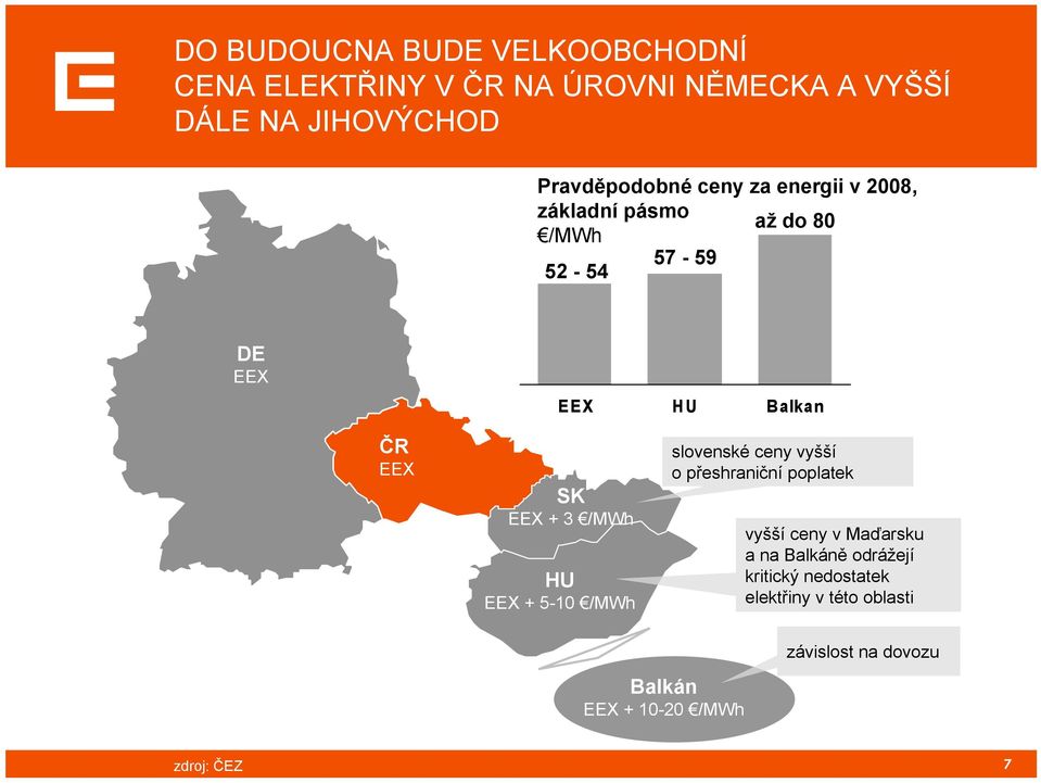 EEX SK EEX + 3 /MWh HU EEX + 5-10 /MWh slovenské ceny vyšší opřeshraniční poplatek vyšší ceny v