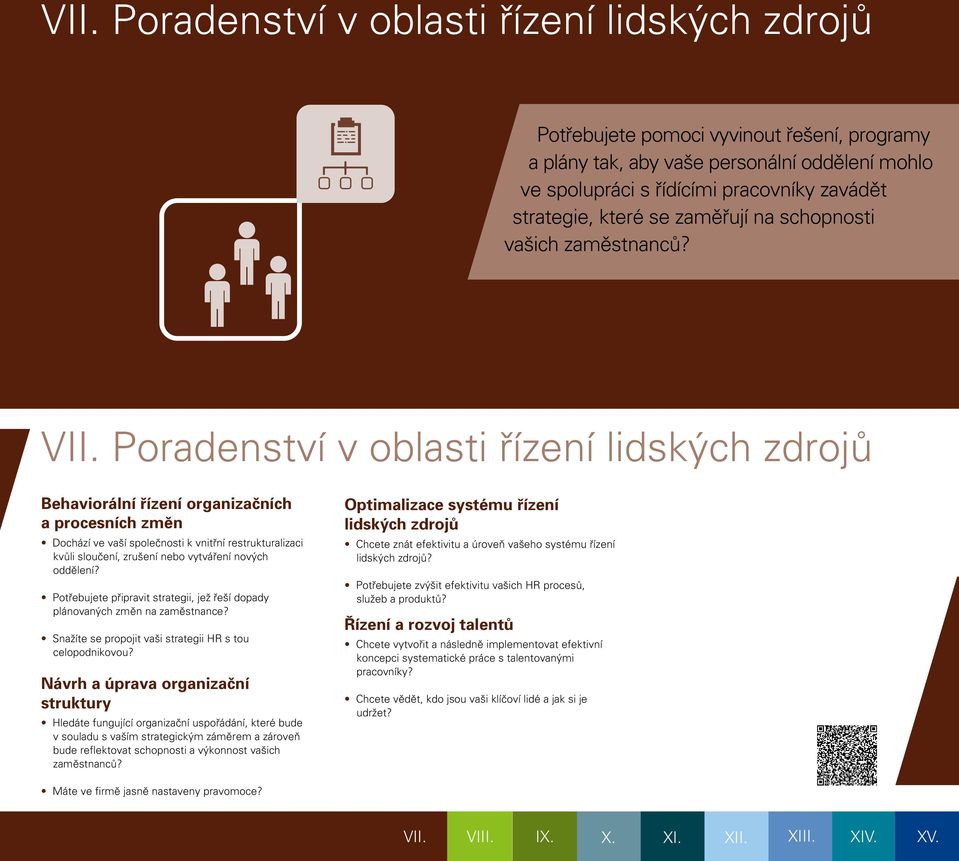 Poradenství v oblasti řízení lidských zdrojů Behaviorální řízení organizačních a procesních změn Dochází ve vaší společnosti k vnitřní restrukturalizaci kvůli sloučení, zrušení nebo vytváření nových