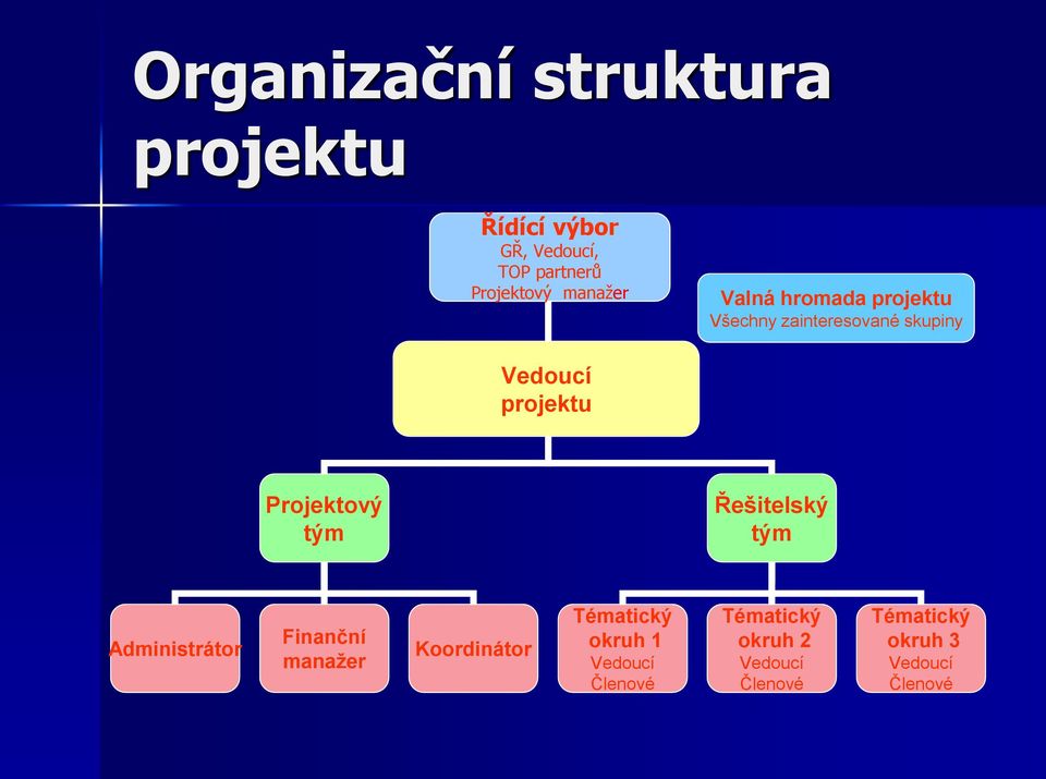 manažer Valná hromada projektu Všechny zainteresované skupiny Vedoucí projektu