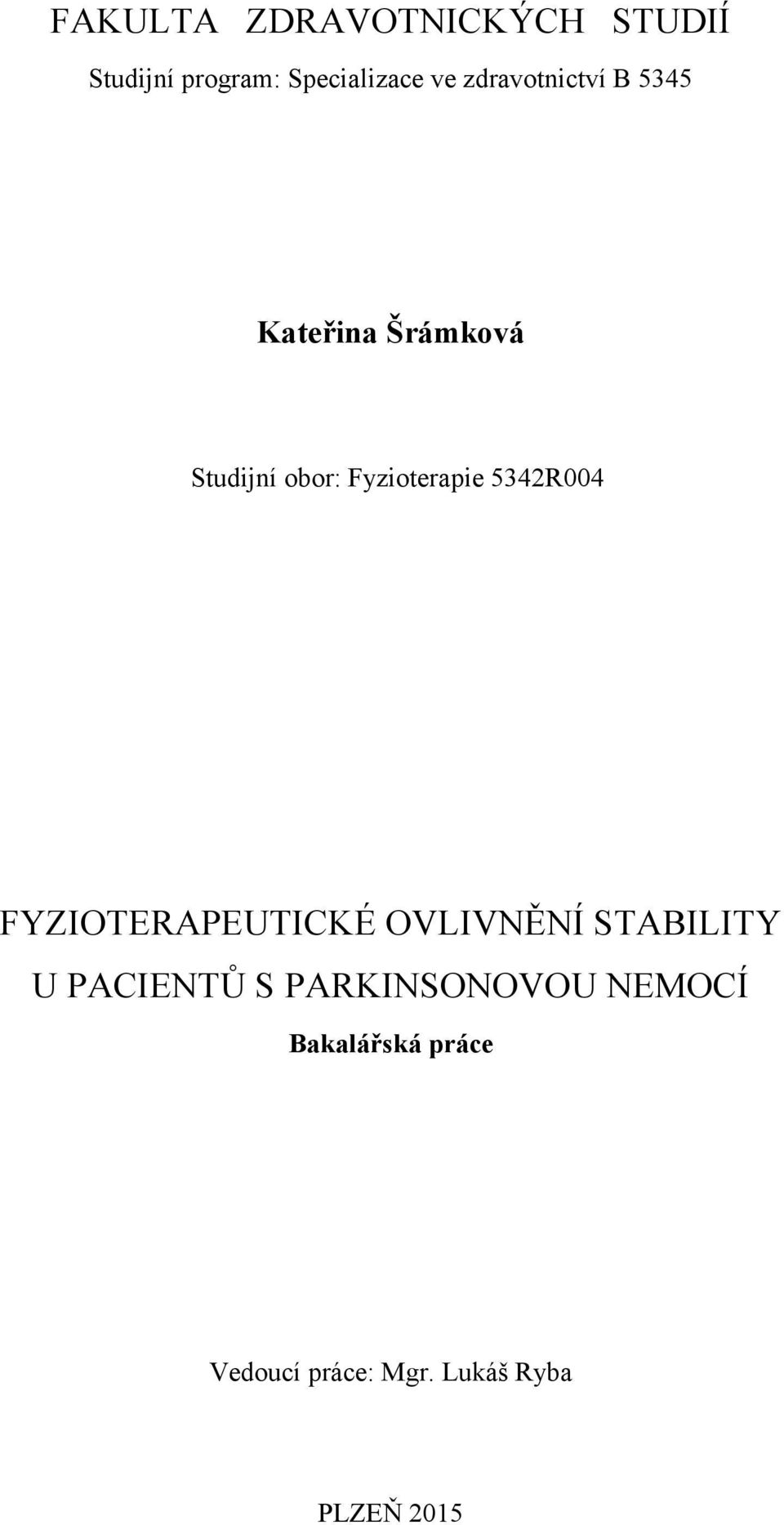 5342R004 FYZIOTERAPEUTICKÉ OVLIVNĚNÍ STABILITY U PACIENTŮ S