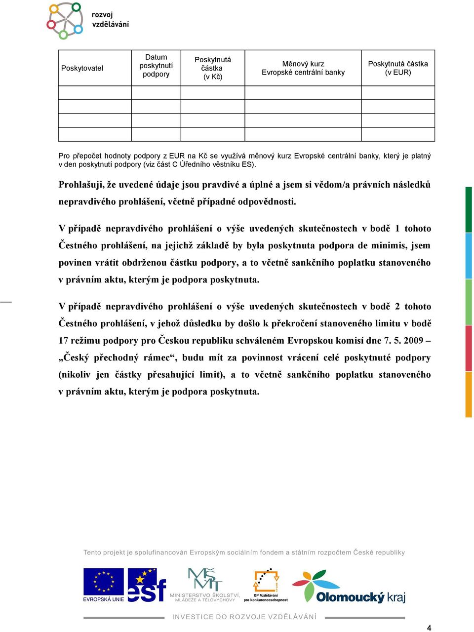 Prohlašuji, že uvedené údaje jsou pravdivé a úplné a jsem si vědom/a právních následků nepravdivého prohlášení, včetně případné odpovědnosti.