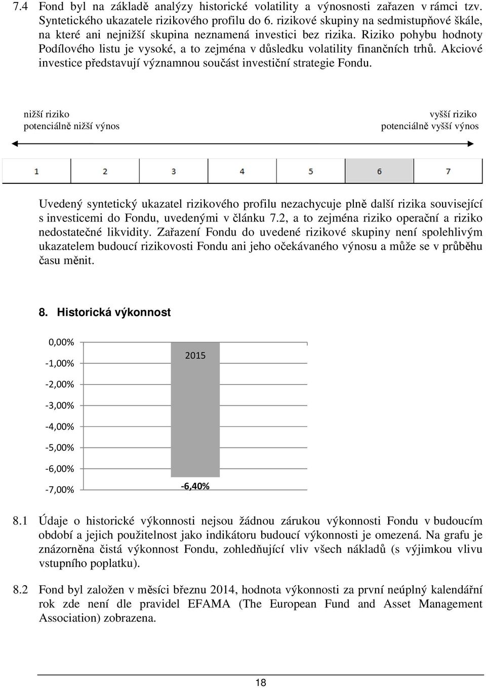 Riziko pohybu hodnoty Podílového listu je vysoké, a to zejména v důsledku volatility finančních trhů. Akciové investice představují významnou součást investiční strategie Fondu.